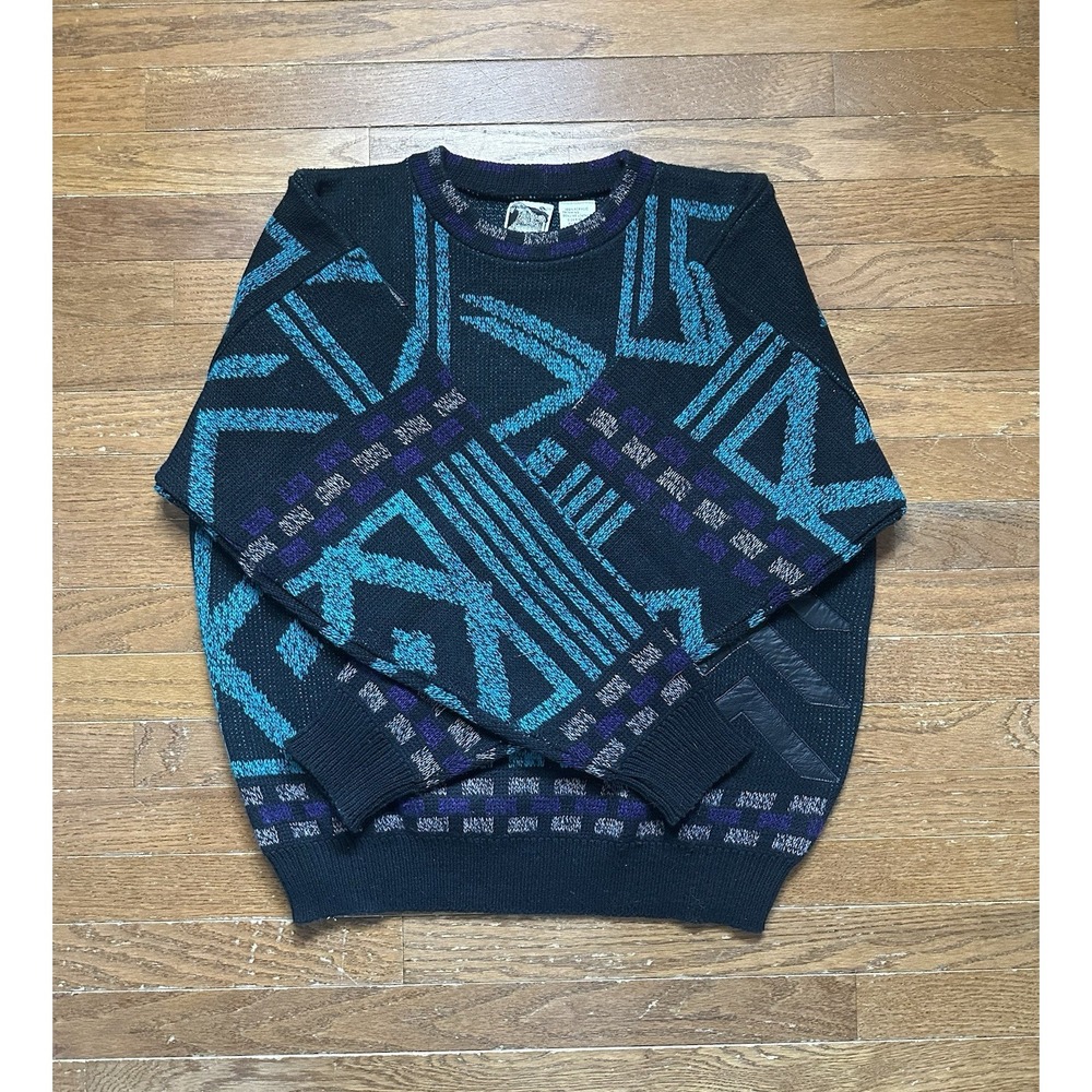 Vintage 90s‎ K. Cosa by Gabrielle Leather Patches Color Block Sweater Men XL